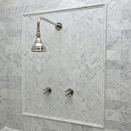 Polished Nickel Shower System with Adjustable Round Rain Shower Head, Straight Arm and Cross Handles