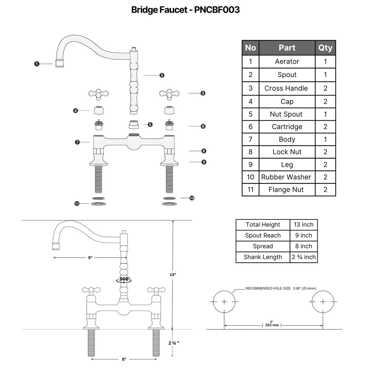 Polished Nickel Bridge Faucet with Cross Handles - Windsor