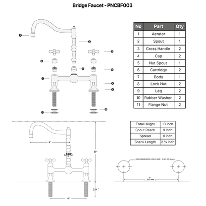 Polished Nickel Bridge Faucet with Cross Handles - Windsor