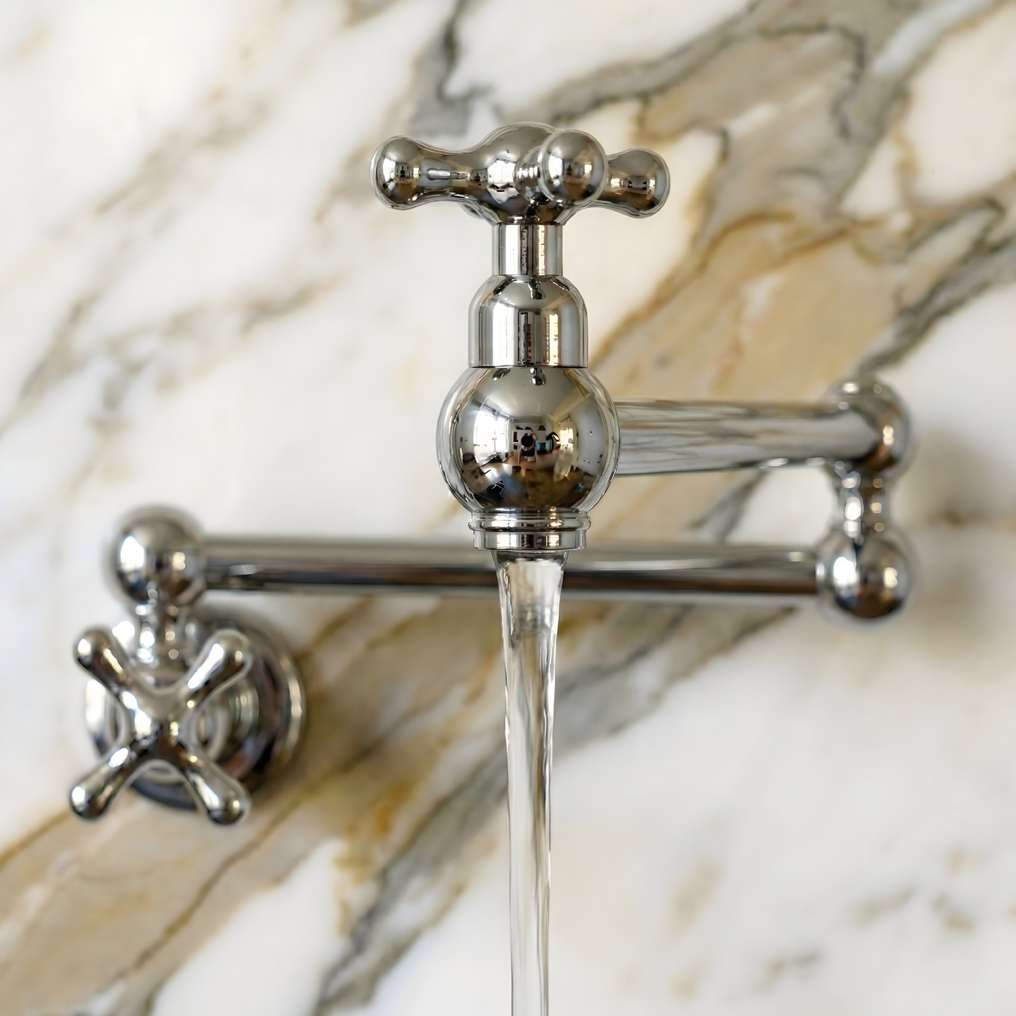 Polished Nickel Pot Filler with Cross Handles, Solid Nickel Wall Mount Pasta Faucet