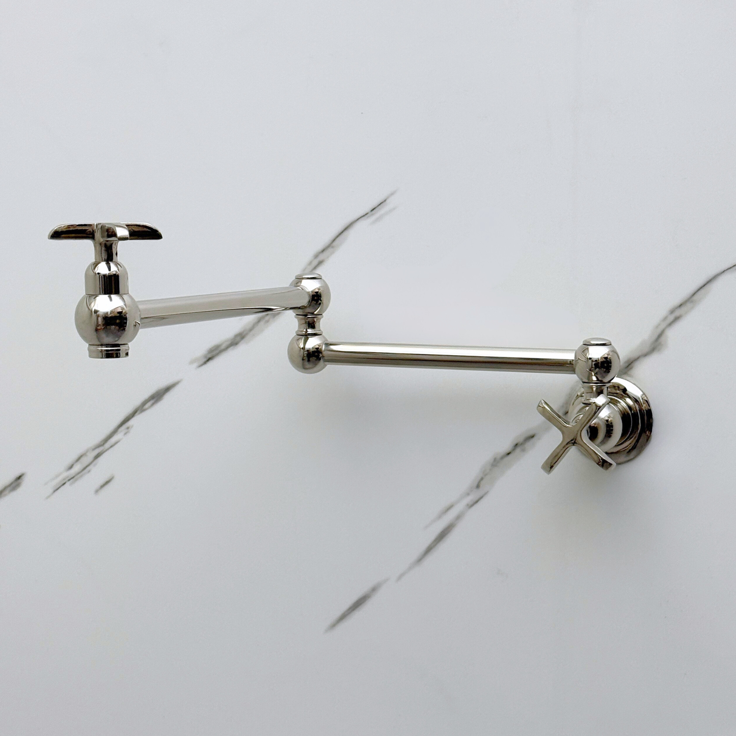 Polished Nickel Pot Filler with Cross Handles, Solid Nickel Wall Mount Pasta Faucet