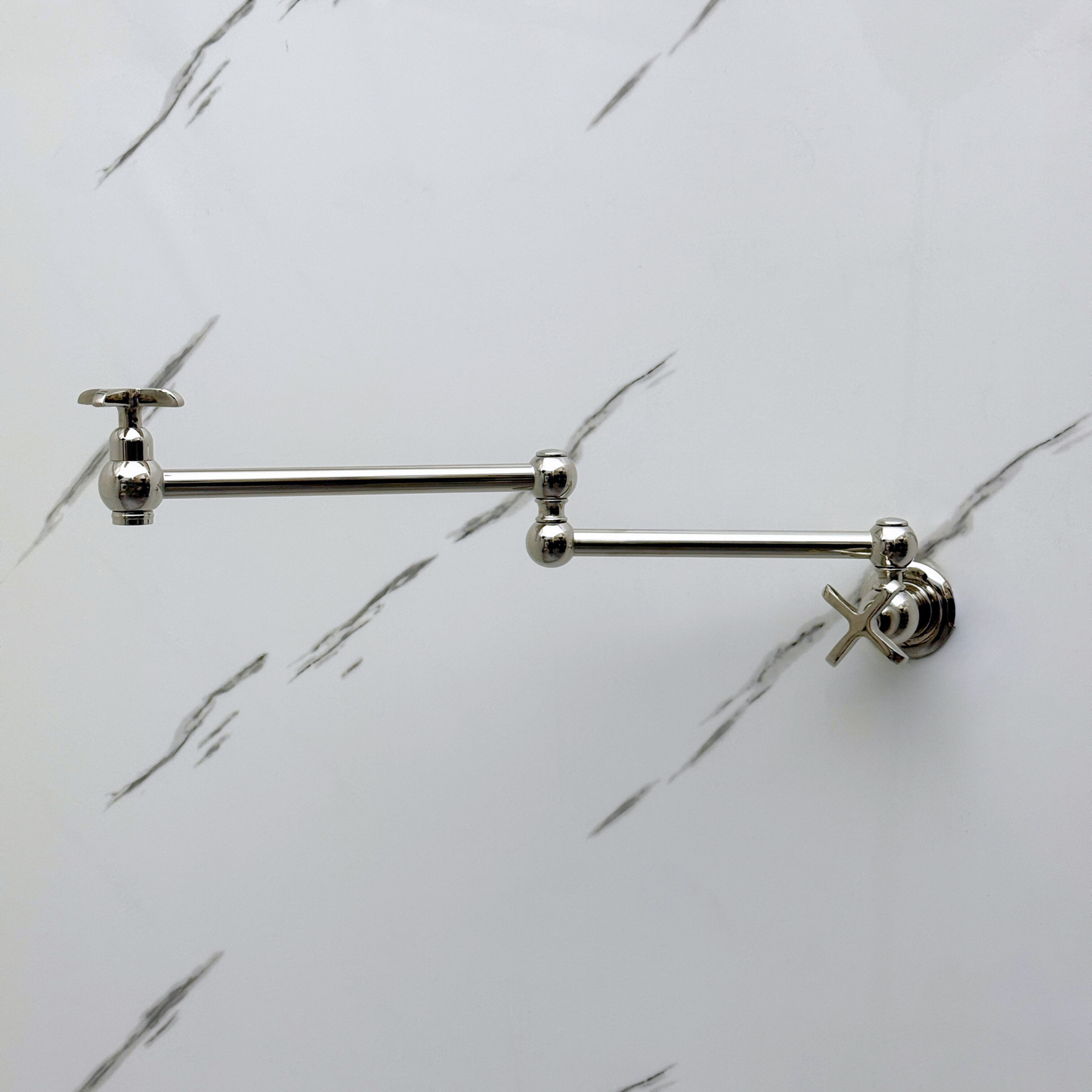Polished Nickel Pot Filler with Cross Handles, Solid Nickel Wall Mount Pasta Faucet