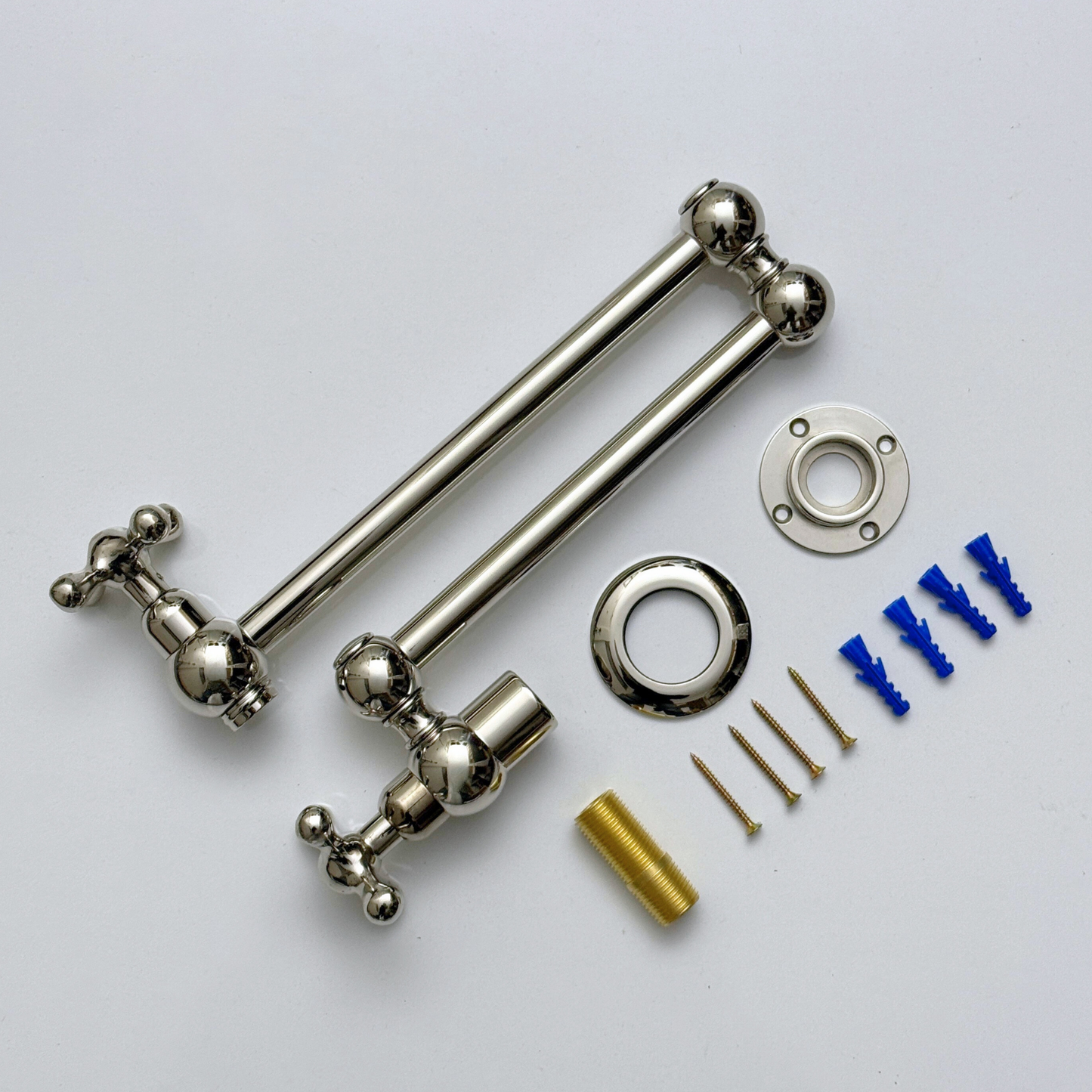 Polished Nickel Pot Filler with Cross Handles, Solid Nickel Wall Mount Pasta Faucet