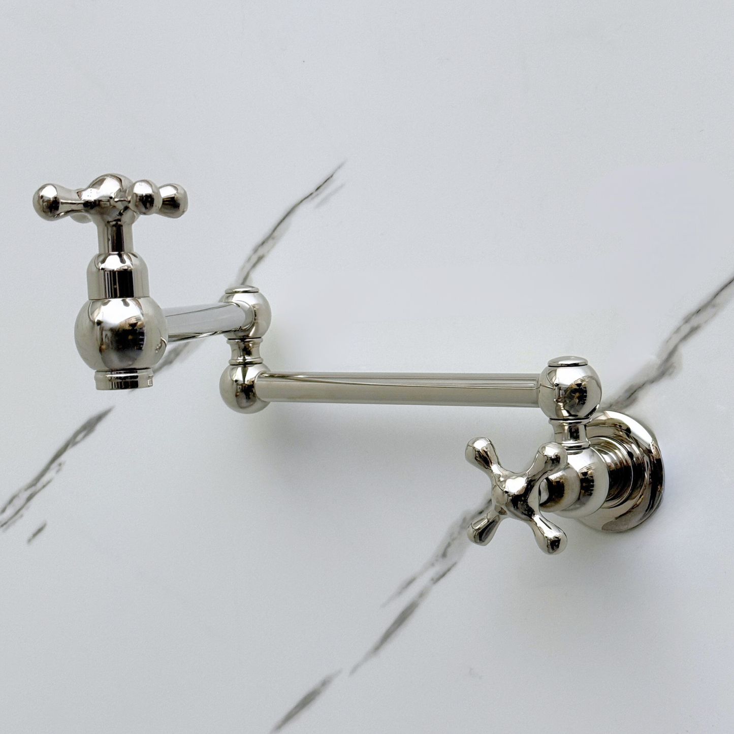 Polished Nickel Pot Filler with Cross Handles, Solid Nickel Wall Mount Pasta Faucet