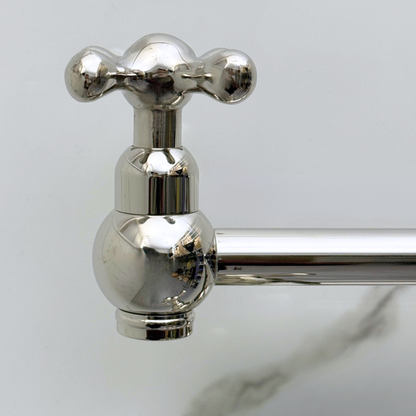 Polished Nickel Pot Filler with Cross Handles, Solid Nickel Wall Mount Pasta Faucet