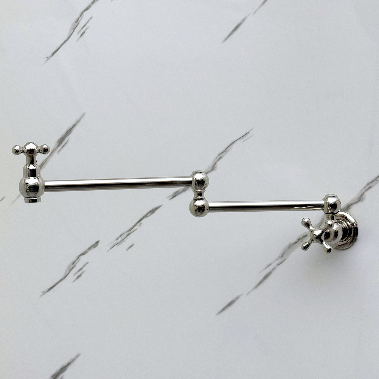 Polished Nickel Pot Filler with Cross Handles, Solid Nickel Wall Mount Pasta Faucet