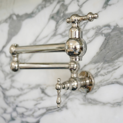 Polished Nickel Pot Filler with Lever Handles, Solid Nickel Wall Mount Pasta Faucet