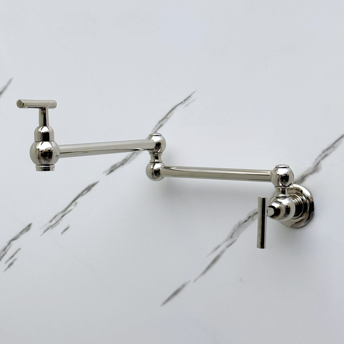 Polished Nickel Pot Filler with Lever Handles, Solid Nickel Wall Mount Pasta Faucet