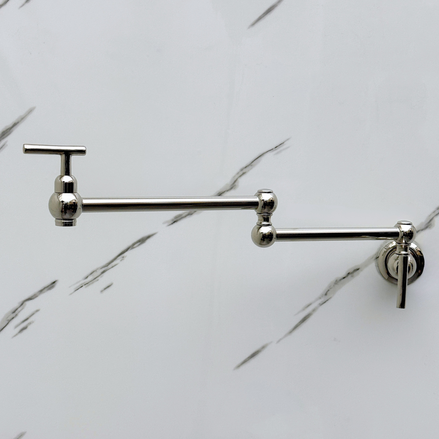 Polished Nickel Pot Filler with Lever Handles, Solid Nickel Wall Mount Pasta Faucet