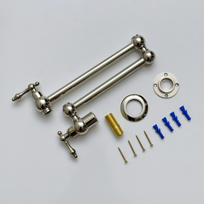 Polished Nickel Pot Filler with Lever Handles, Solid Nickel Wall Mount Pasta Faucet