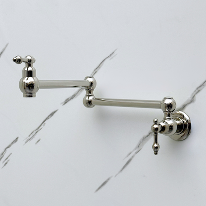 Polished Nickel Pot Filler with Lever Handles, Solid Nickel Wall Mount Pasta Faucet