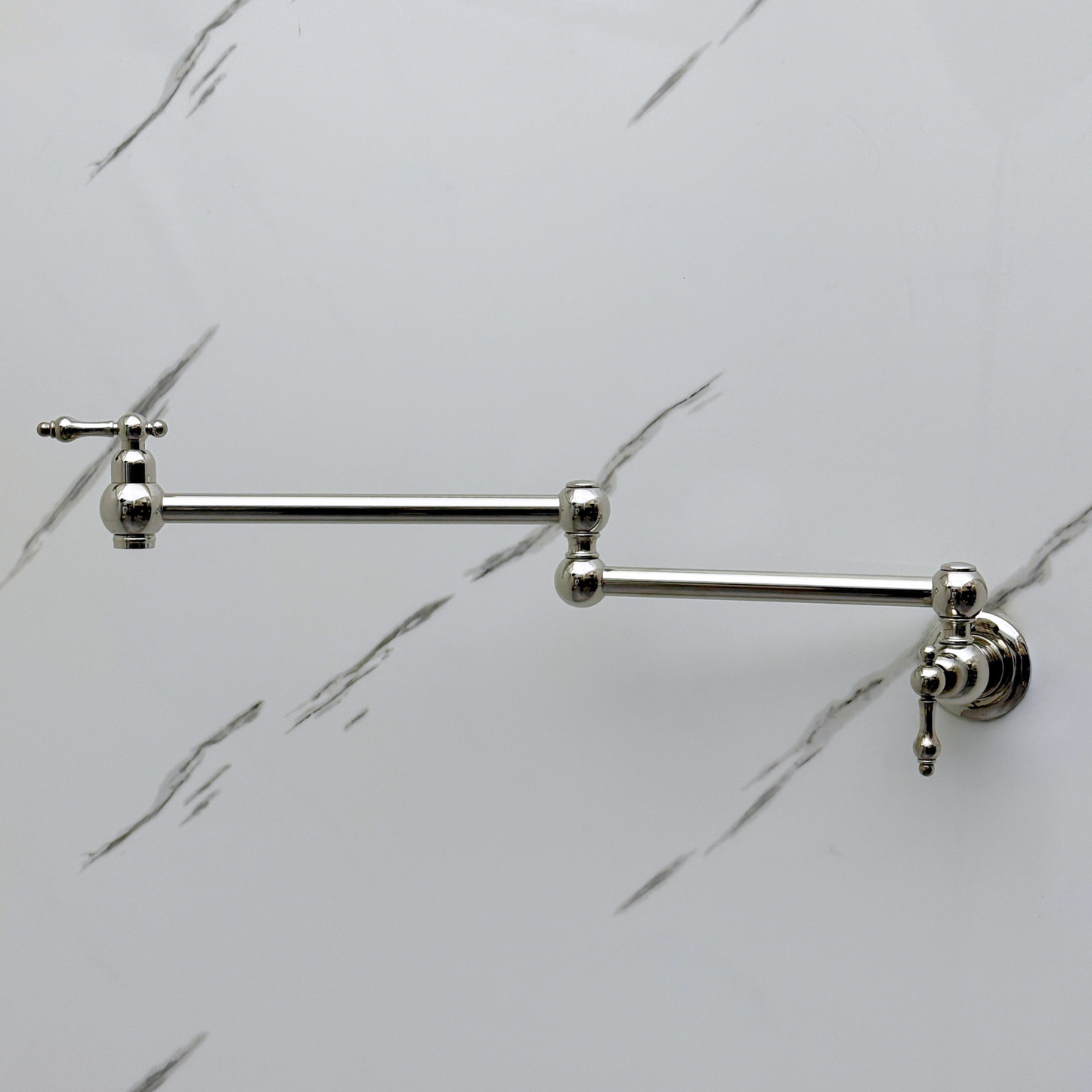 Polished Nickel Pot Filler with Lever Handles, Solid Nickel Wall Mount Pasta Faucet