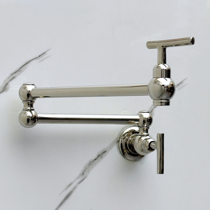Polished Nickel Pot Filler with Lever Handles, Solid Nickel Wall Mount Pasta Faucet