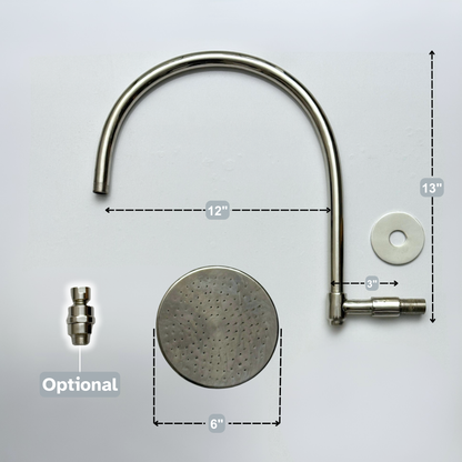 Polished Nickel Flat Rain Shower Head with Arcuate Arm, Adjustable Nickel Shower Head