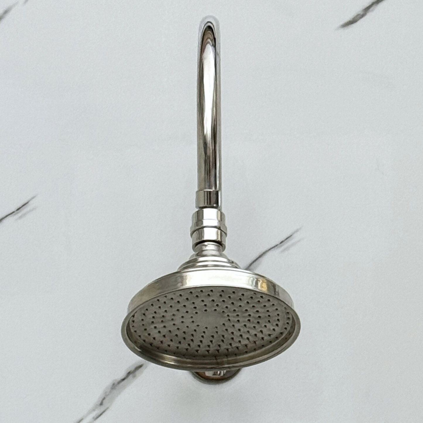 Polished Nickel Rain Shower Head with Arcuate Arm, Adjustable Nickel Shower Head
