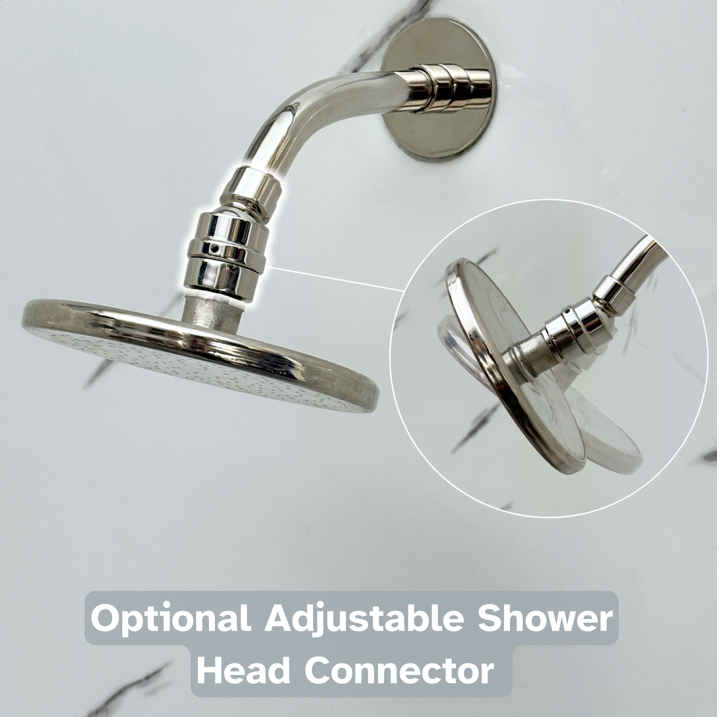 Polished Nickel Flat Rain Shower Head with Short Arm, Adjustable Nickel Shower Head