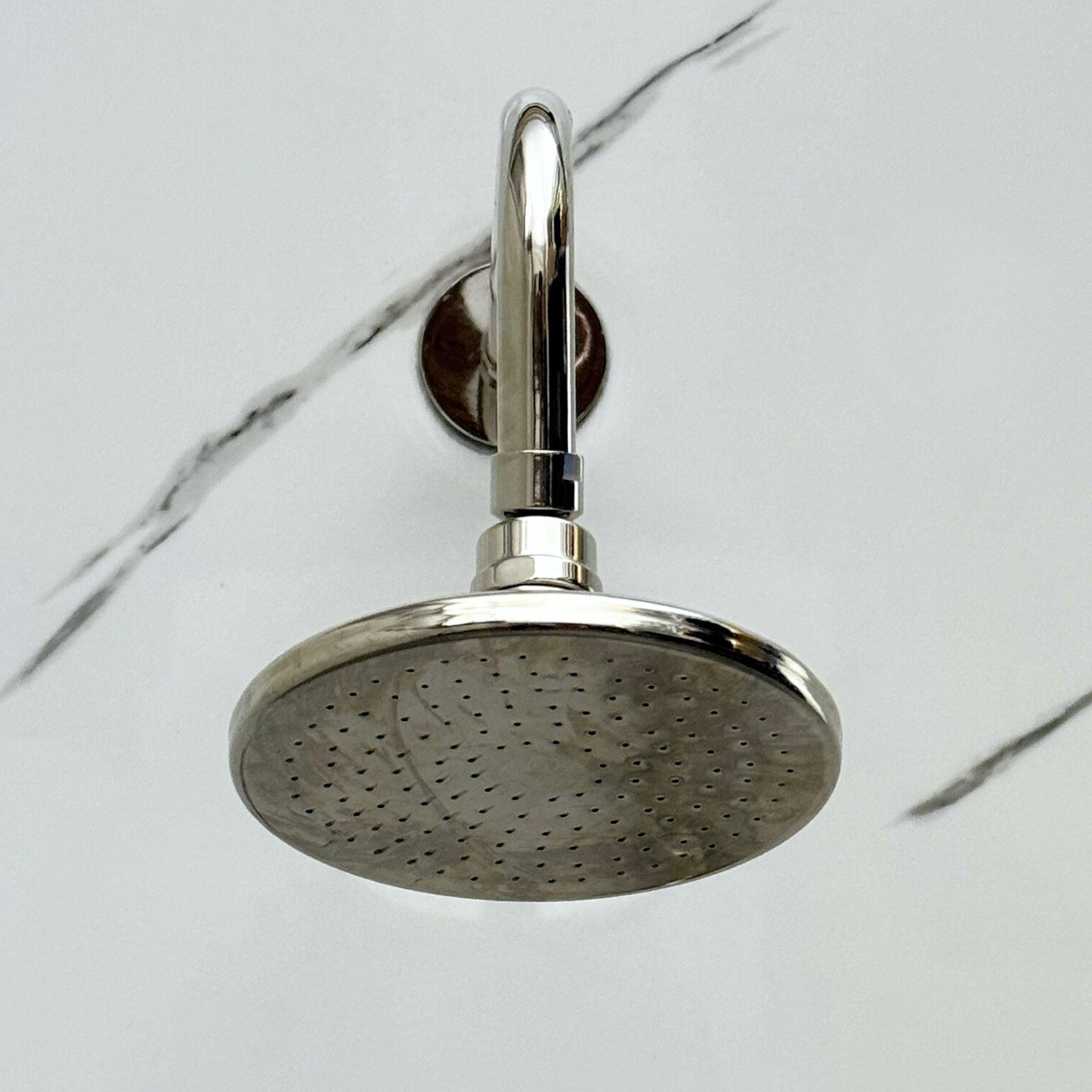 Polished Nickel Flat Rain Shower Head with Straight Arm, Adjustable Nickel Shower Head