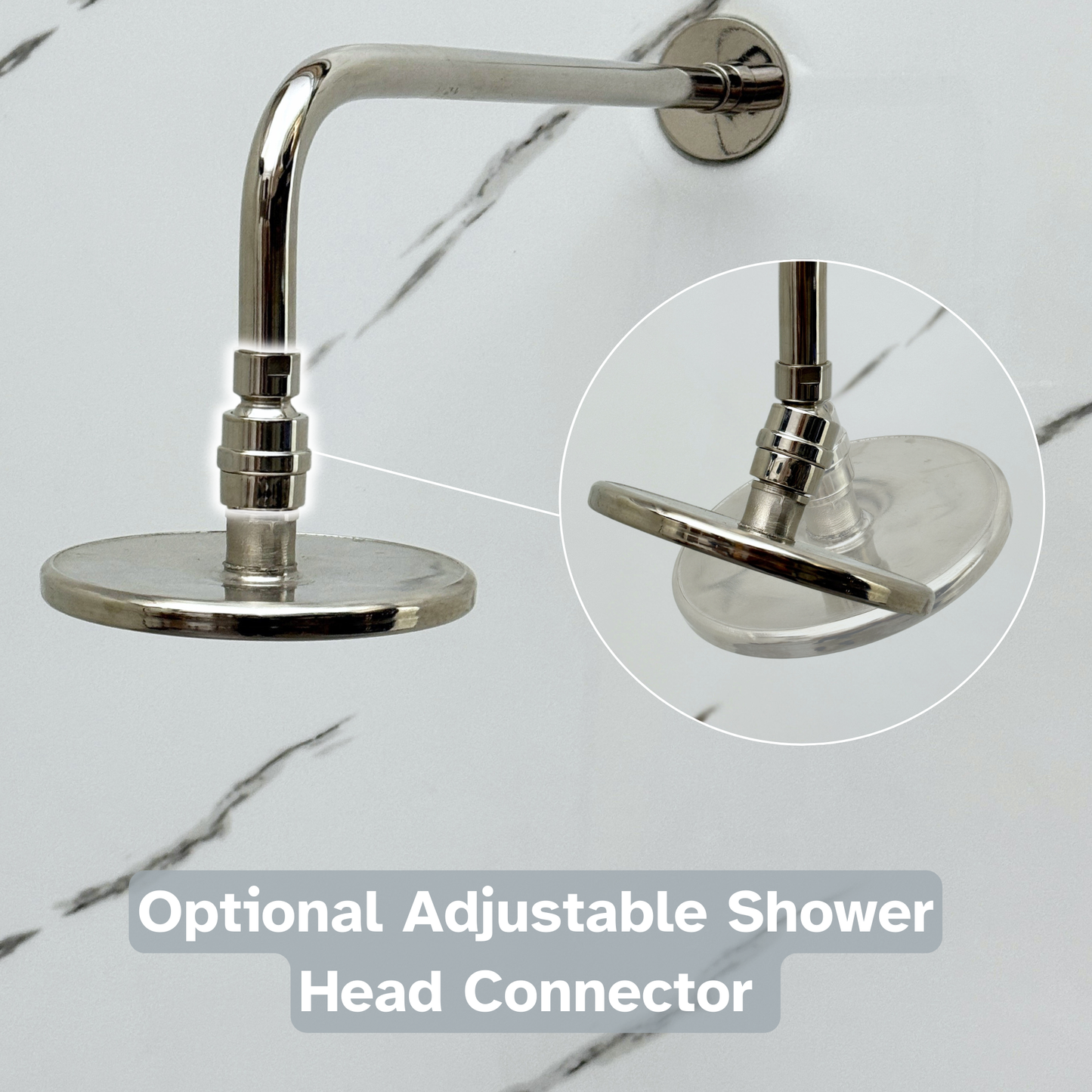 Polished Nickel Flat Rain Shower Head with Straight Arm, Adjustable Nickel Shower Head