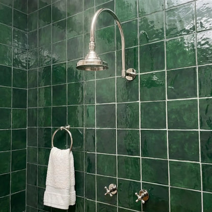 Polished Nickel Shower System with Adjustable Round Rain Shower Head, Arcuate Arm and Cross Handles