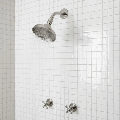 Polished Nickel Shower System with Round Rain Adjustable Shower Head, Short Arm and Cross Handles