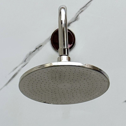 Polished Nickel Shower System with Adjustable Flat Round Rain Shower Head, Handheld Shower Head, Tub Filler and Cross Handles
