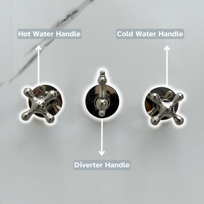 Polished Nickel Shower System with Adjustable Flat Round Rain Shower Head, Tub Filler and Cross Handles