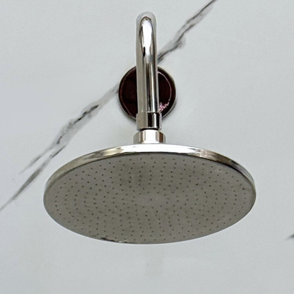 Polished Nickel Shower System with Adjustable Flat Round Rain Shower Head, Tub Filler and Cross Handles