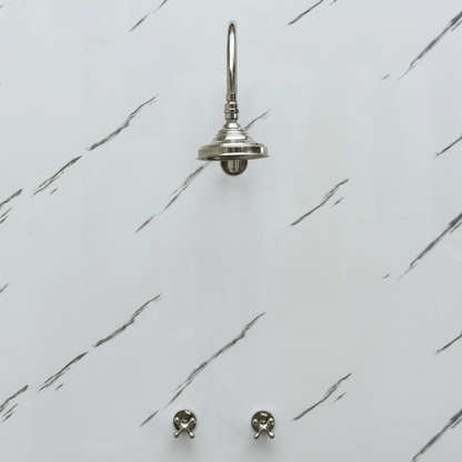 Polished Nickel Shower System with Adjustable Round Rain Shower Head, Arcuate Arm and Cross Handles