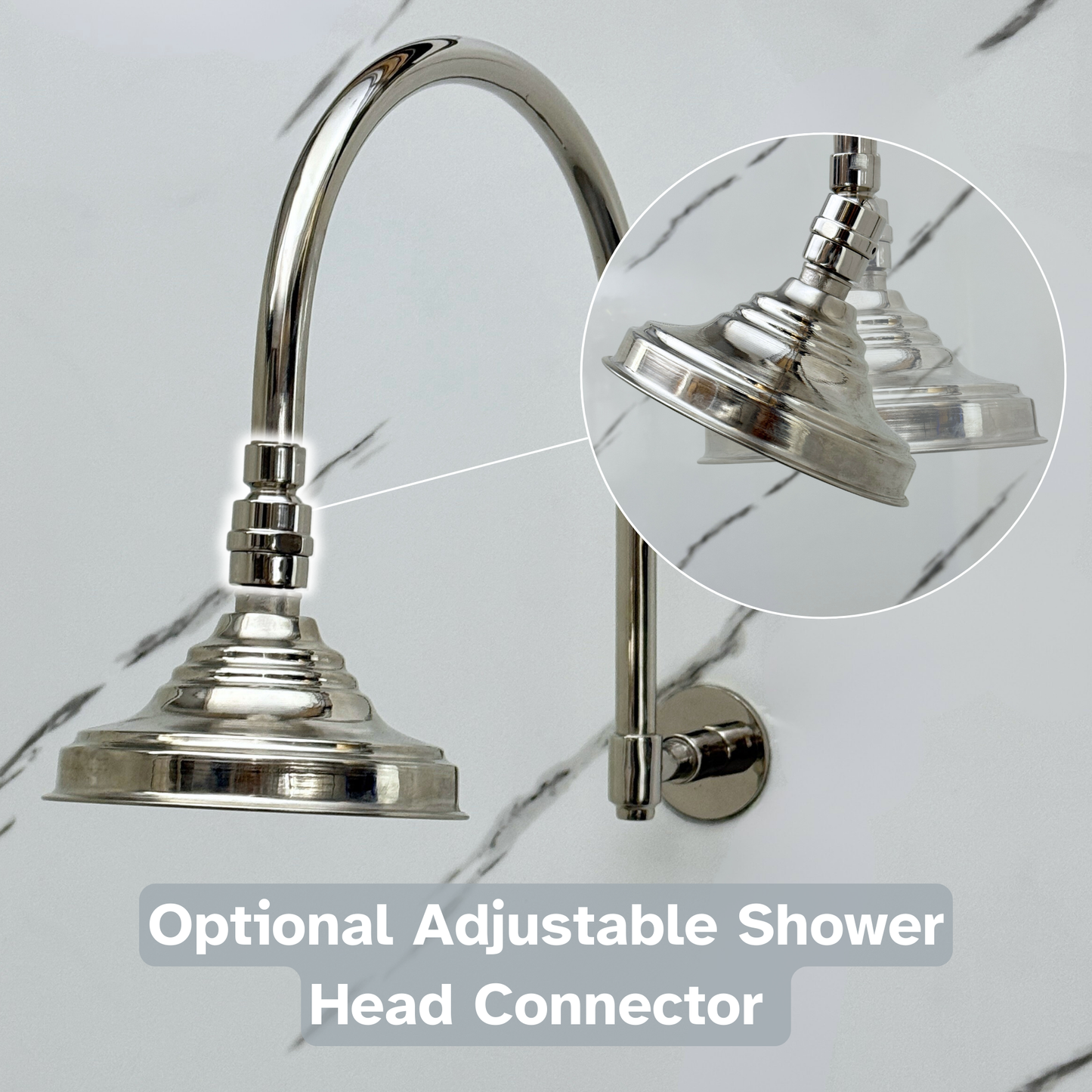 Polished Nickel Shower System with Adjustable Round Rain Shower Head, Arcuate Arm and Cross Handles