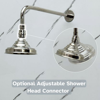 Polished Nickel Shower System with Adjustable Round Rain Shower Head, Cross Handles and Straight Arm