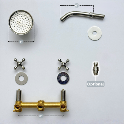 Polished Nickel Shower System with Adjustable Round Rain Shower Head, Short Arm and Cross Handles
