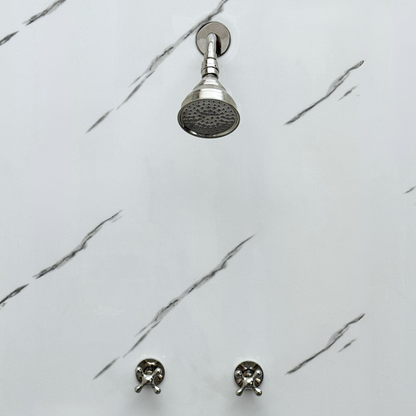 Polished Nickel Shower System with Adjustable Round Rain Shower Head, Short Arm and Cross Handles