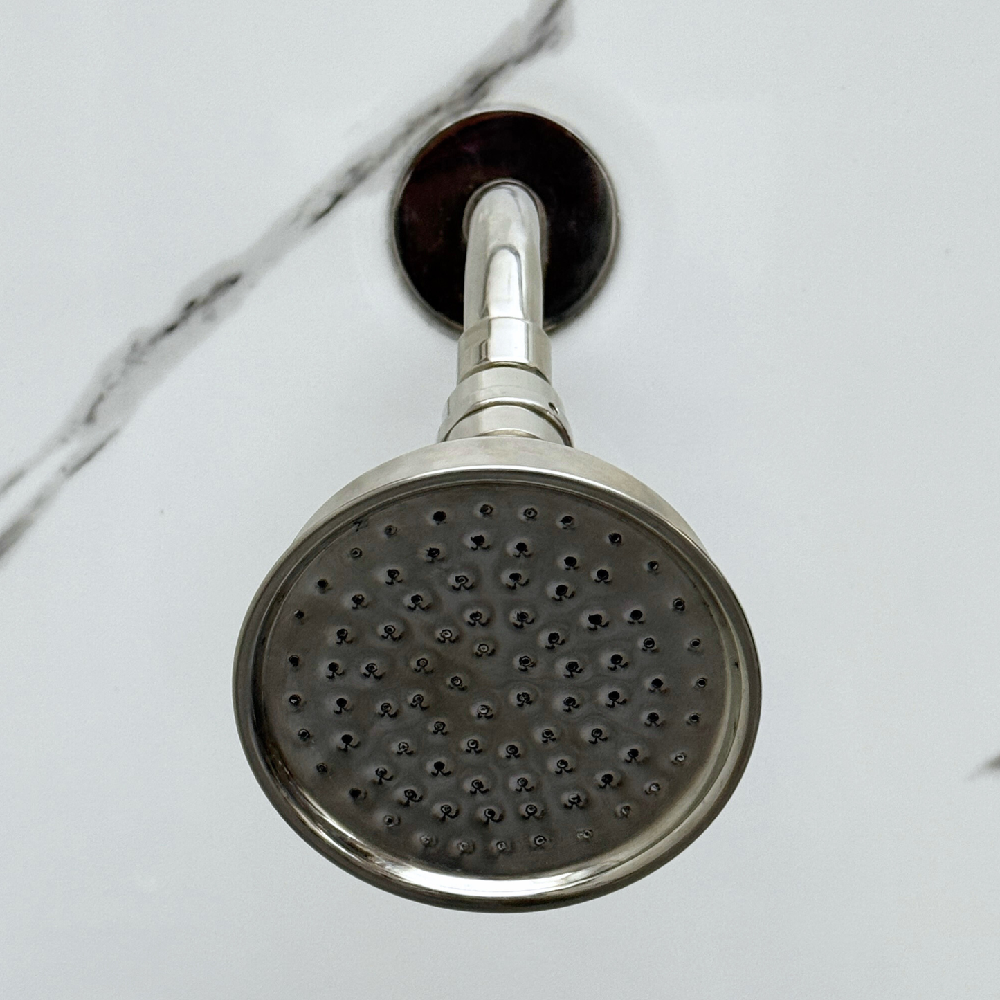 Polished Nickel Shower System with Adjustable Round Rain Shower Head, Short Arm and Cross Handles