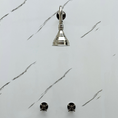 Polished Nickel Shower System with Adjustable Round Rain Shower Head, Straight Arm and Cross Handles
