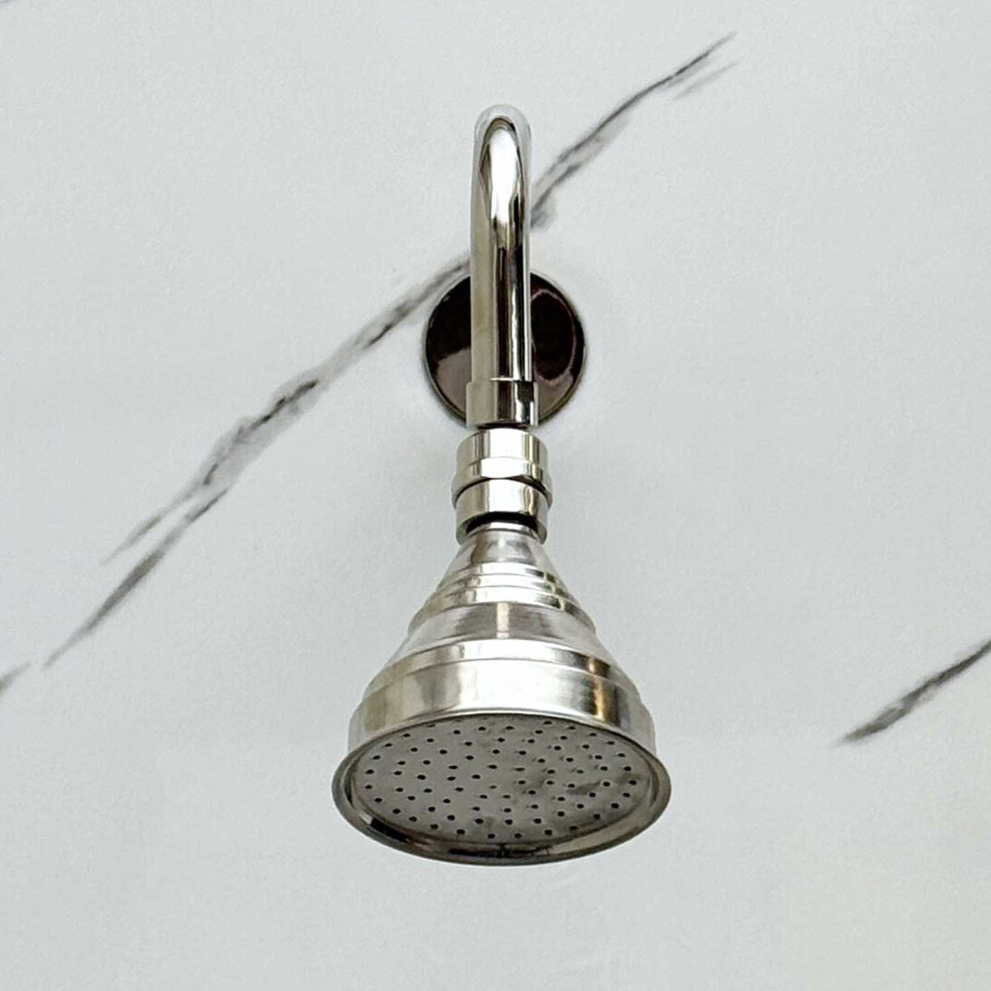 Polished Nickel Shower System with Adjustable Round Rain Shower Head, Straight Arm and Cross Handles