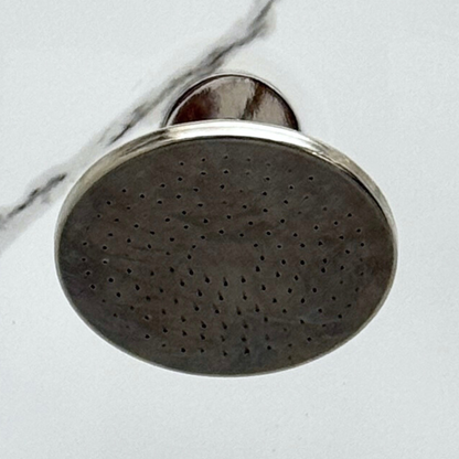 Polished Nickel Shower System with Flat Round Rain Adjustable Shower Head, Short Arm and Cross Handles