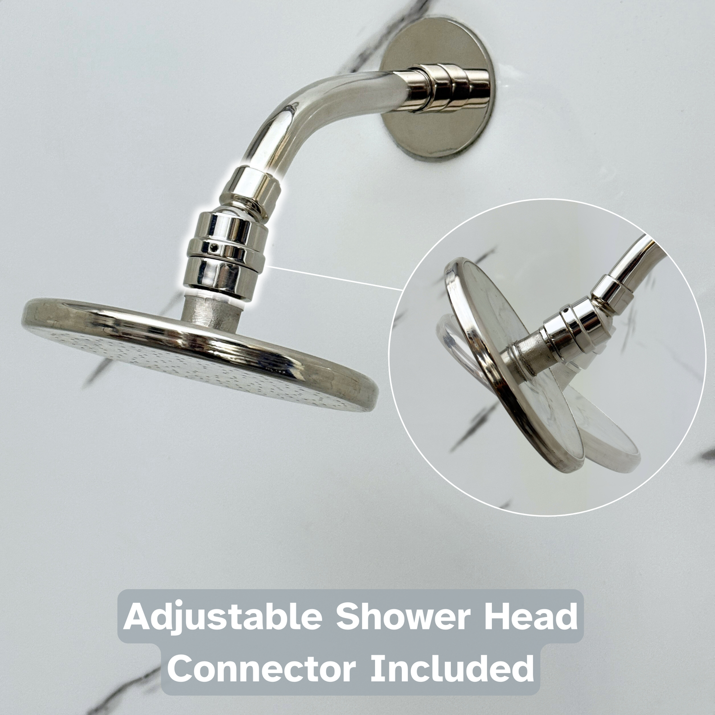 Polished Nickel Shower System with Flat Round Rain Adjustable Shower Head, Short Arm and Cross Handles