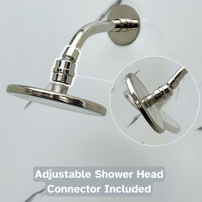 Polished Nickel Shower System with Flat Round Rain Adjustable Shower Head, Short Arm and Cross Handles