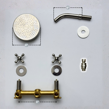 Polished Nickel Shower System with Flat Round Rain Adjustable Shower Head, Short Arm and Cross Handles