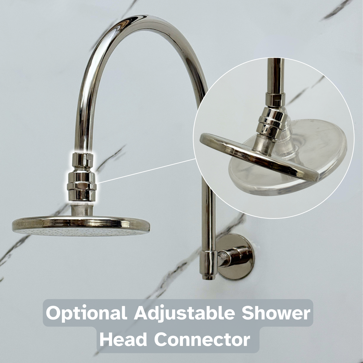 Polished Nickel Shower System with Flat Round Rain Shower Head, Arcuate Arm and Cross Handles