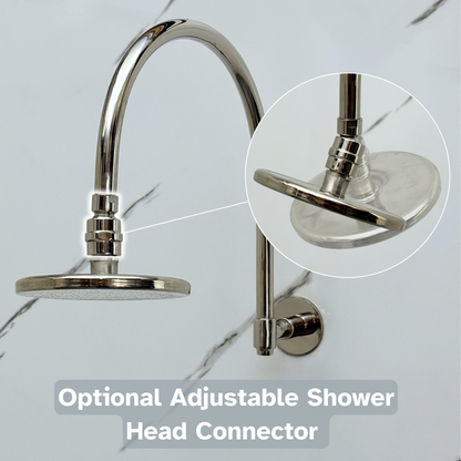 Polished Nickel Shower System with Flat Round Rain Shower Head, Arcuate Arm and Cross Handles