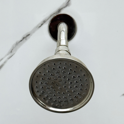 Polished Nickel Shower System with Round Rain Adjustable Shower Head, Handheld Shower Head, Tub Filler and Cross Handles
