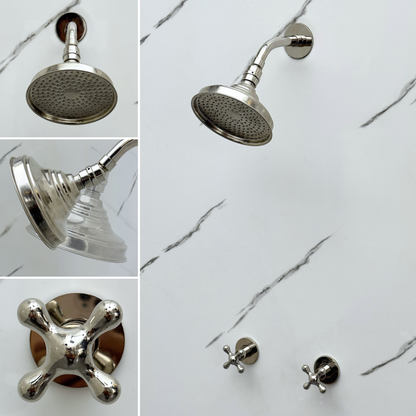 Polished Nickel Shower System with Round Rain Adjustable Shower Head, Short Arm and Cross Handles