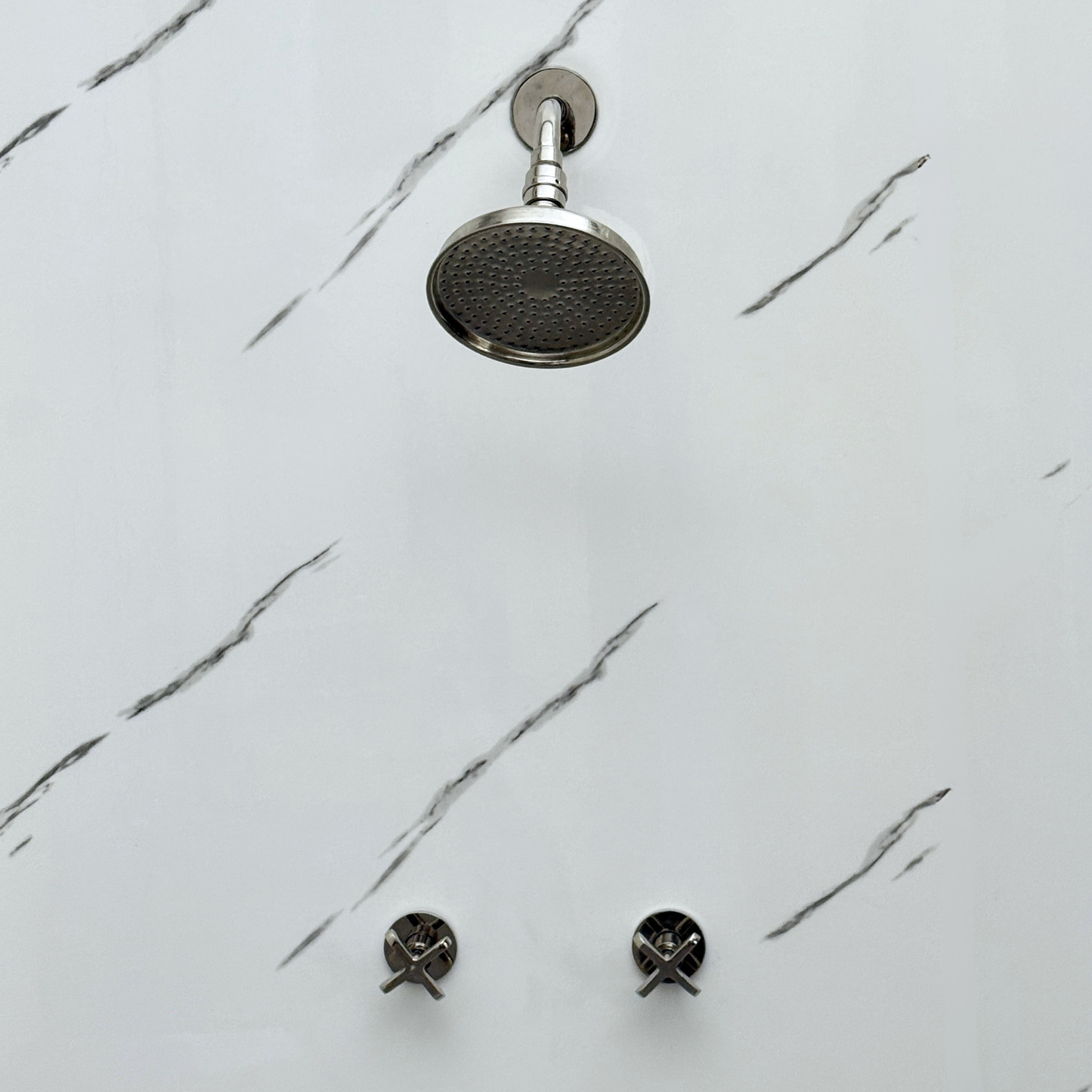 Polished Nickel Shower System with Round Rain Adjustable Shower Head, Short Arm and Cross Handles