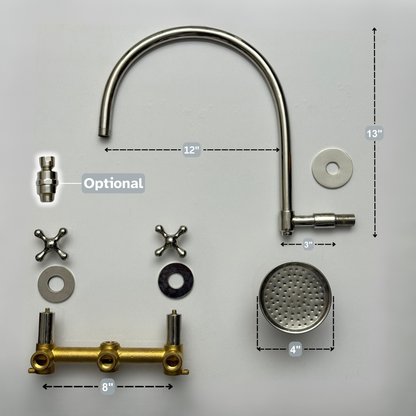 Polished Nickel Shower System with Round Rain Shower Head, Arcuate Arm and Cross Handles