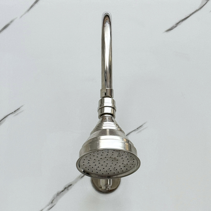 Polished Nickel Shower System with Round Rain Shower Head, Arcuate Arm and Cross Handles