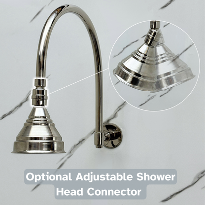 Polished Nickel Shower System with Round Rain Shower Head, Arcuate Arm and Cross Handles