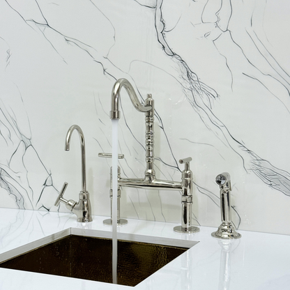 Polished Nickel Victorian Bridge Faucet with Sprayer, Cold Water Faucet and Lever Handles