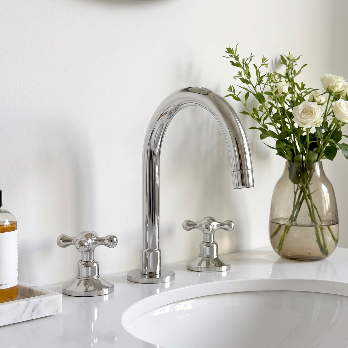 Polished Nickel Dome Widespread Bathroom Faucet