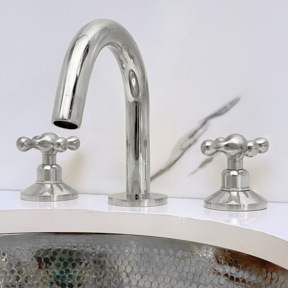 Polished Nickel Gooseneck Widespread Bathroom Faucet with Cross Handles